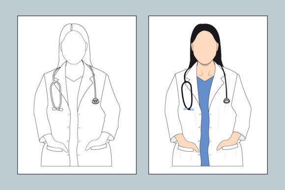 Reviewing Woman Doctor Line Art for Embroidery